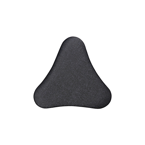A dark gray, triangular object with rounded edges against a white background.