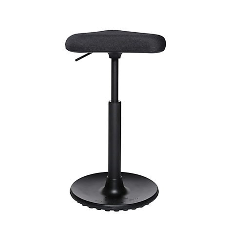 A black height-adjustable stool. The seat is oval, the foot is round.