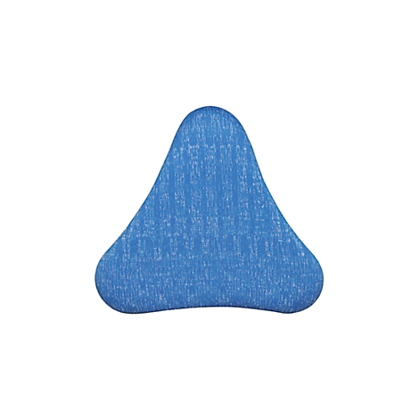Blue ergonomic pillow on a white background. It has a triangular shape with rounded corners.