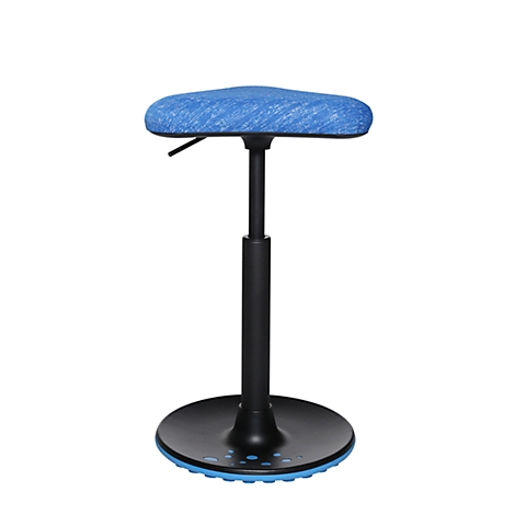 Stool with blue seat and black frame, isolated on white background.