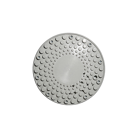 Gray, round anti-slip mat with a studded pattern. A circular area in the middle is smooth.