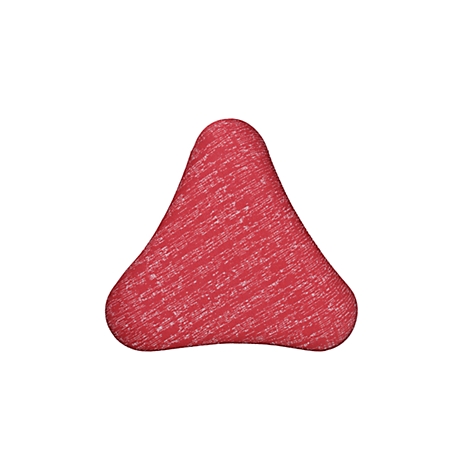 Red, triangular object with rounded corners on a white background.