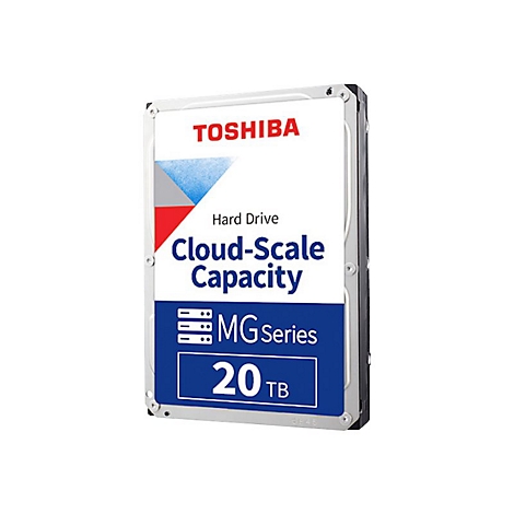 Festplatte von Toshiba, mit Aufschrift "Cloud-Scale Capacity", "MG Series 20TB".