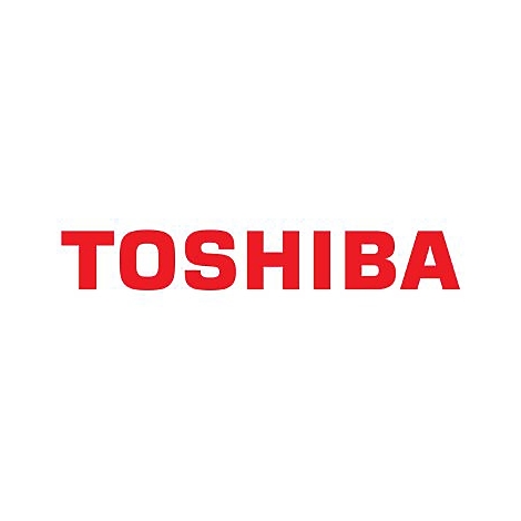 Toshiba-Logo in roter Schrift auf weißem Hintergrund.