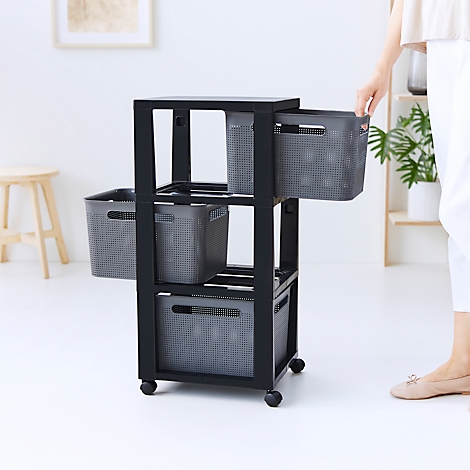 Tour de rangement BRISEN, avec roulettes, 3 x 16 litres, jusqu'à 30 kg, tiroirs amovibles des deux côtés, plastique recyclé, sans BPA, L 300 x l 366 x H 770 mm, anthracite