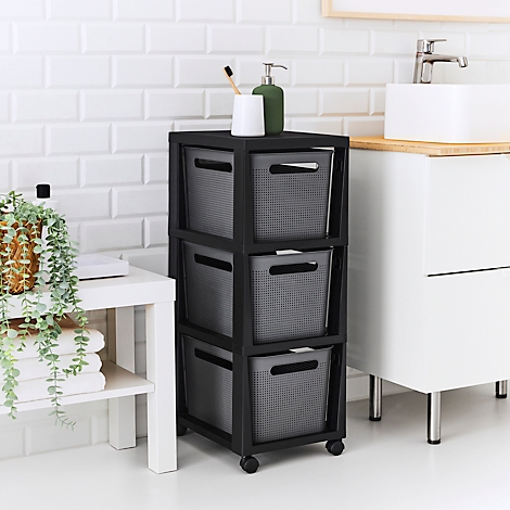 Tour de rangement BRISEN, avec roulettes, 3 x 16 litres, jusqu'à 30 kg, tiroirs amovibles des deux côtés, plastique recyclé, sans BPA, L 300 x l 366 x H 770 mm, anthracite