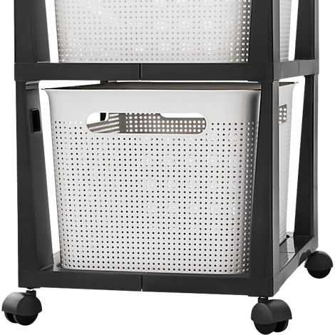 Tour de rangement BRISEN, avec roulettes, 3 x 16 litres, jusqu'à 30 kg, tiroirs amovibles des deux côtés, plastique recyclé, sans BPA, L 300 x l 366 x H 770 mm, blanc