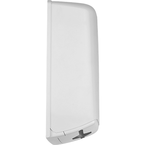 White, oblong device with rounded edges and a cross slot at the bottom.