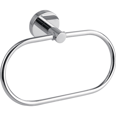 Chrome towel ring in oval shape for wall mounting.