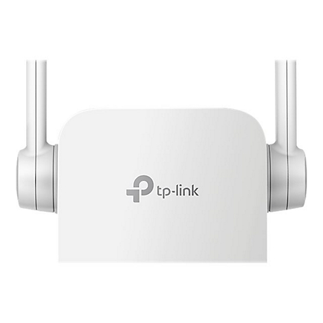 Weißer WLAN-Router mit zwei Antennen. Das tp-link Logo ist mittig platziert.