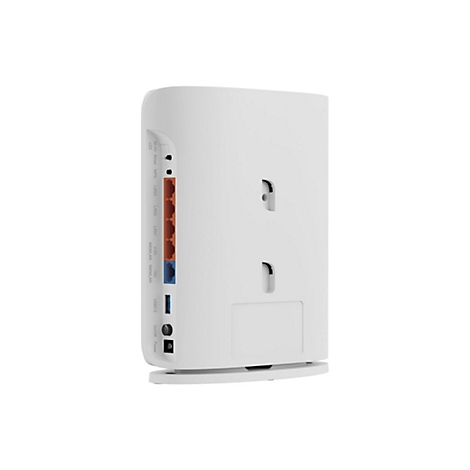 Ein weißer Router mit Anschlüssen für LAN, WAN, USB. Aufschrift: Wi-Fi, Reset, WPS, LAN3, LAN2, LAN1, 2.5G, 10G, USB3.0, Ein/Aus, Power.