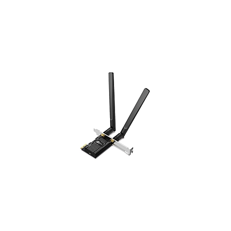 Schwarze WLAN-Karte mit zwei Antennen auf weißem Grund.