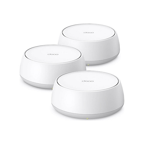 Drei weiße, runde Router mit der Aufschrift "deco".