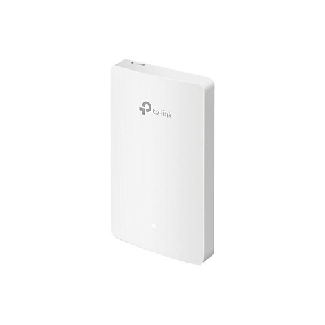 Ein weißes TP-Link-Gerät, mit Logo, LED, und Antenne. Steht vor neutralem Hintergrund.