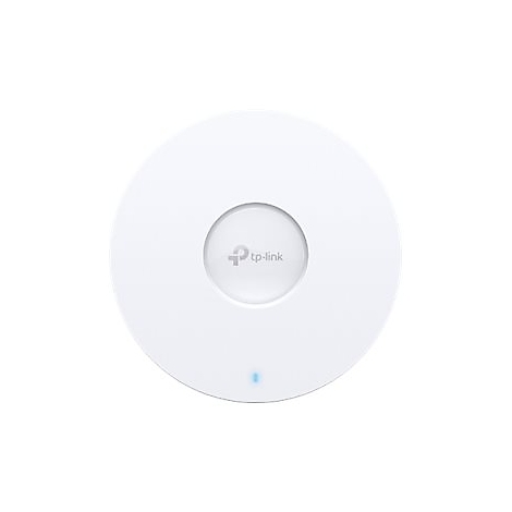 Routeur Wi-Fi TP-Link rond et blanc. Logo au centre, petite LED bleue en bas.