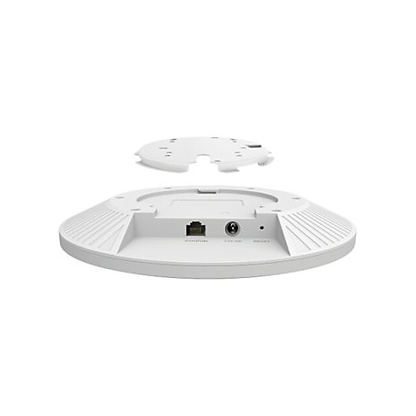 Vue de dessus d'un point d'accès blanc, avec le couvercle retiré. Les connecteurs sont visibles sur le dessous.