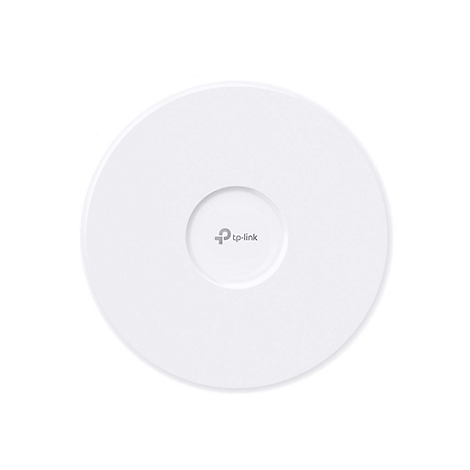 Un appareil Wi-Fi blanc et rond avec le logo TP-Link. Le centre est légèrement en retrait.