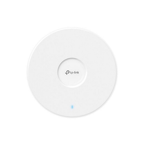 Point d'accès sans fil TP-Link rond et blanc avec logo et LED bleue.