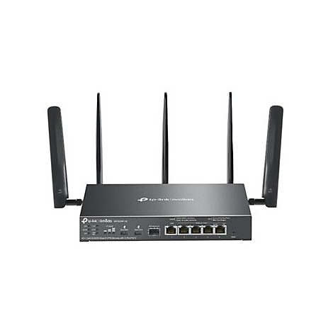 Un routeur Wi-Fi TP-Link noir avec quatre antennes dépassant du boîtier.