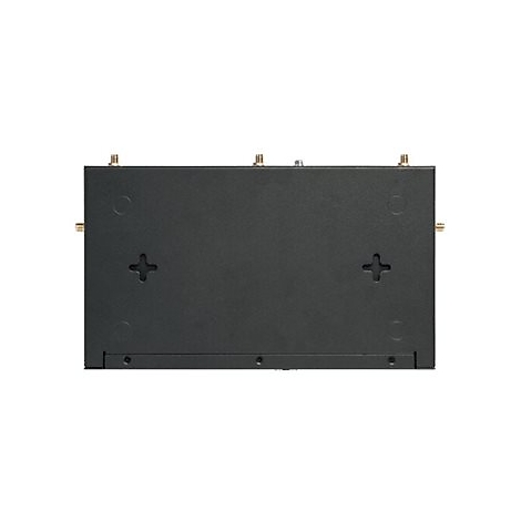 Appareil noir avec antennes et vis. Deux découpes en forme de croix.
