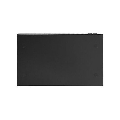 Appareil rectangulaire noir avec coins arrondis. Quatre trous ronds aux coins.