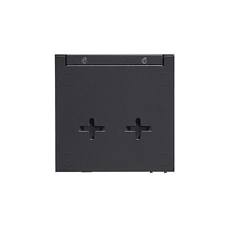 Objet carré gris foncé avec deux découpes en forme de croix et deux vis.