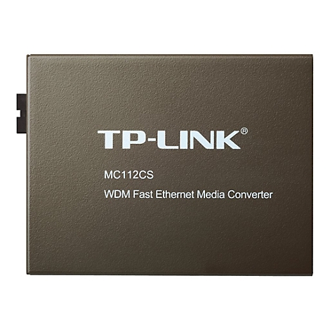 Brauner TP-Link WDM Fast Ethernet Media Converter. Aufschrift: TP-LINK, MC112CS.