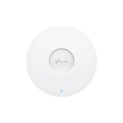 Runder, weißer WLAN-Access Point von TP-Link. Mittig Logo und darunter blaue LED.