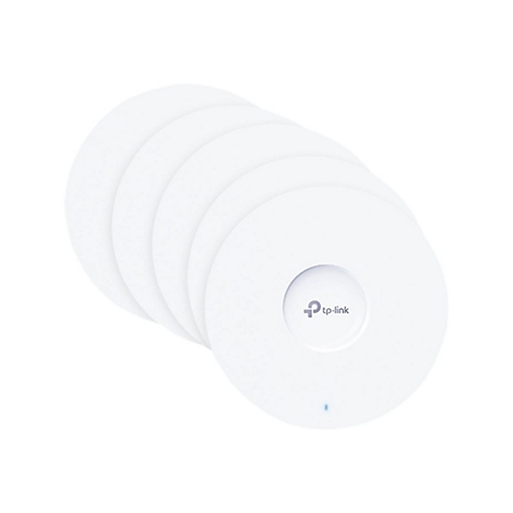 Mehrere weiße WLAN-Access-Points, übereinander angeordnet. TP-Link-Logo mittig.