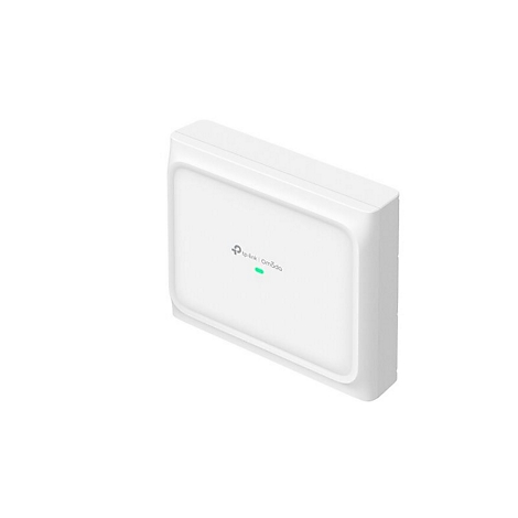 Appareil rectangulaire blanc aux bords arrondis, logo TP-Link | Omada, une lumière verte.