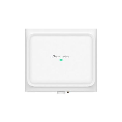 Vue de dessus d'un point d'accès Wi-Fi TP-Link Omada blanc avec voyant LED vert.