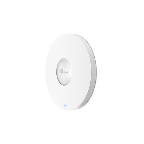 Runder, weißer WLAN-Access-Point mit TP-Link-Logo und blauer LED. Das Gerät ist an der Wand befestigt.