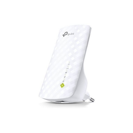 Weißer TP-Link WLAN-Repeater mit Stecker, blaue und grüne Lichter.