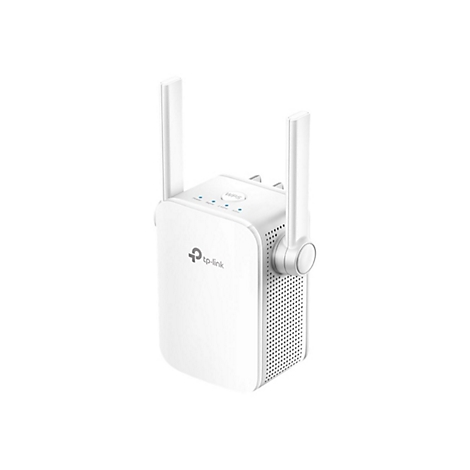 Ein weißer WLAN-Repeater von TP-Link mit zwei Antennen.