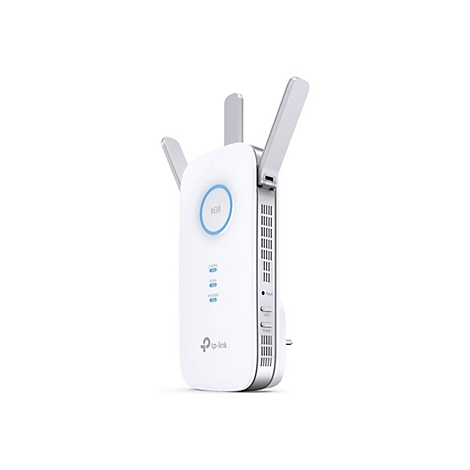 Répéteur Wi-Fi blanc TP-Link avec trois antennes dépassant de l'appareil.