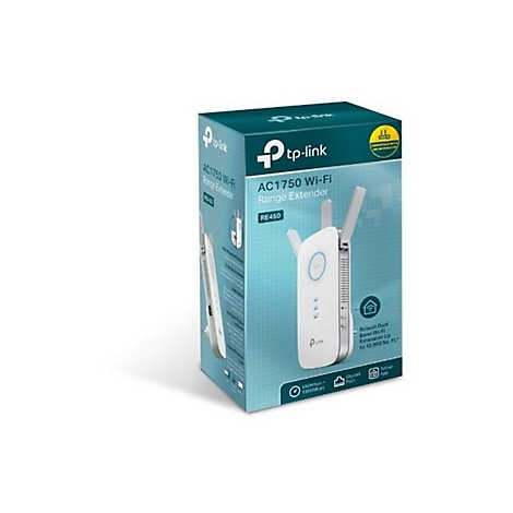 Produktverpackung eines TP-Link AC1750 Wi-Fi Range Extender auf weißem Hintergrund.