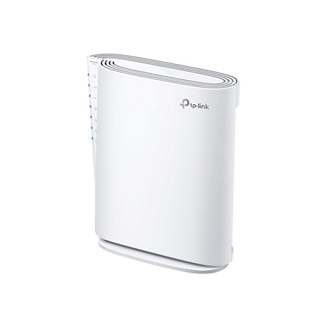 Routeur Tp-Link blanc. Des LED et le logo sont sur la surface.