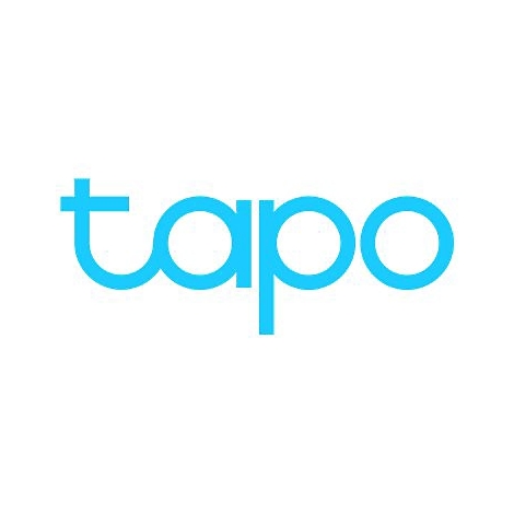 Hellblaues Tapo Logo auf weißem Hintergrund.