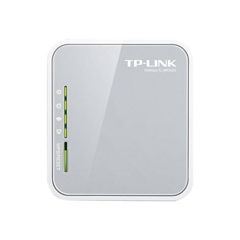 Un routeur Wi-Fi TP-Link blanc. Il y a des indicateurs LED verts sur le cÃ´tÃ© gauche. L'inscription TP-Link est sur la droite.