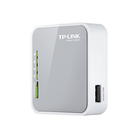 Un routeur Wi-Fi TP-Link blanc et gris. Des lumiÃ¨res vertes sur le cÃ´tÃ©, un port USB. Inscription : TP-Link, 3G/4G USB.
