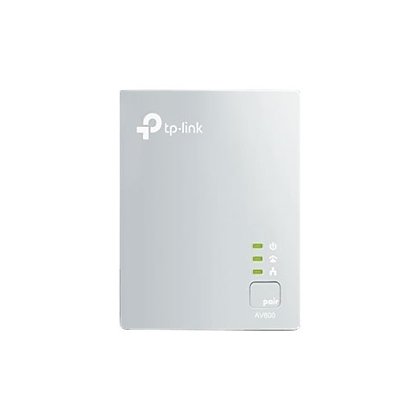 WeiÃŸes TP-Link-GerÃ¤t mit drei grÃ¼nen LEDs, dem Schriftzug pair und der Bezeichnung AV600.