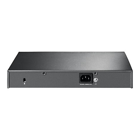 ArriÃ¨re d'un appareil rÃ©seau gris avec alimentation et ports de connexion. Inscription : 100-240V~ 50/60Hz 0.3A.