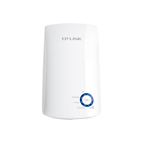 Weißer TP-Link WLAN-Repeater mit blauer LED-Anzeige.