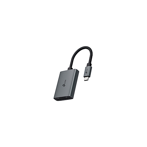 Lecteur de carte gris avec connecteur USB-C, câble noir, logo TP-Link.