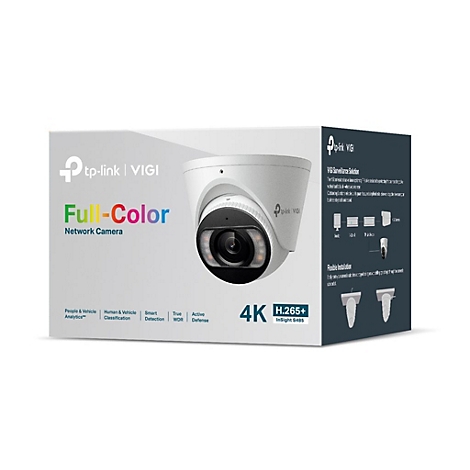 Überwachungskamera mit tp-link Logo, 'Full-Color' Schriftzug und technischen Details auf Verpackung.