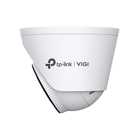 Eine weiße Überwachungskamera, vorne ist das tp-link-Logo zu sehen.