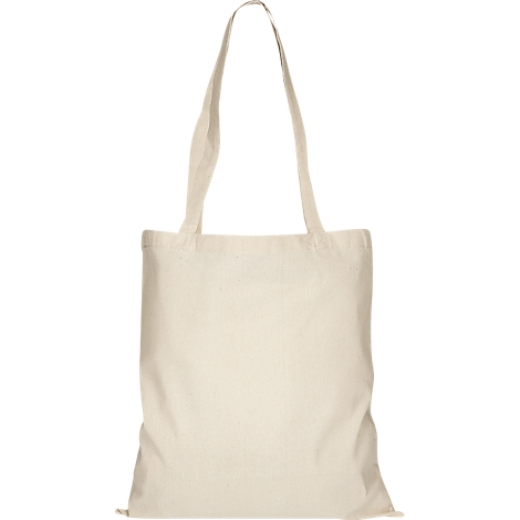 Beige Tragetasche mit Henkeln, Frontansicht, neutraler Hintergrund.