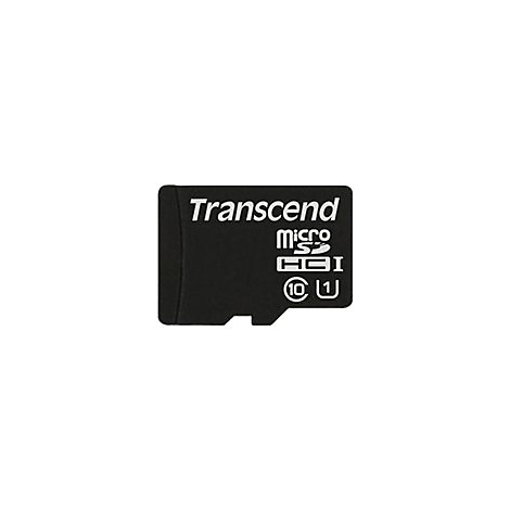 Une carte micro SD Transcend noire avec logo et texte blancs.