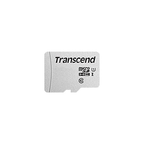 Graue microSD-Karte mit schwarzem Transcend-Schriftzug, darunter Logo, Text und Zahl 10.