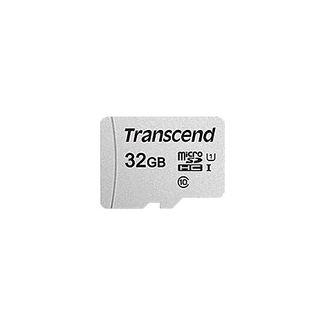 Silberne Transcend microSDHC Speicherkarte mit 32GB Kapazität.